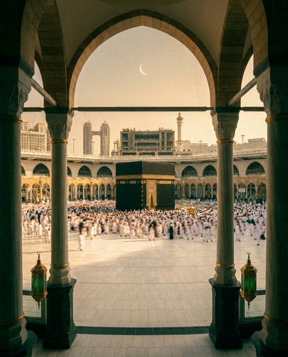 Masjid al-Haram courtyard at first light — where the Umrah is performed